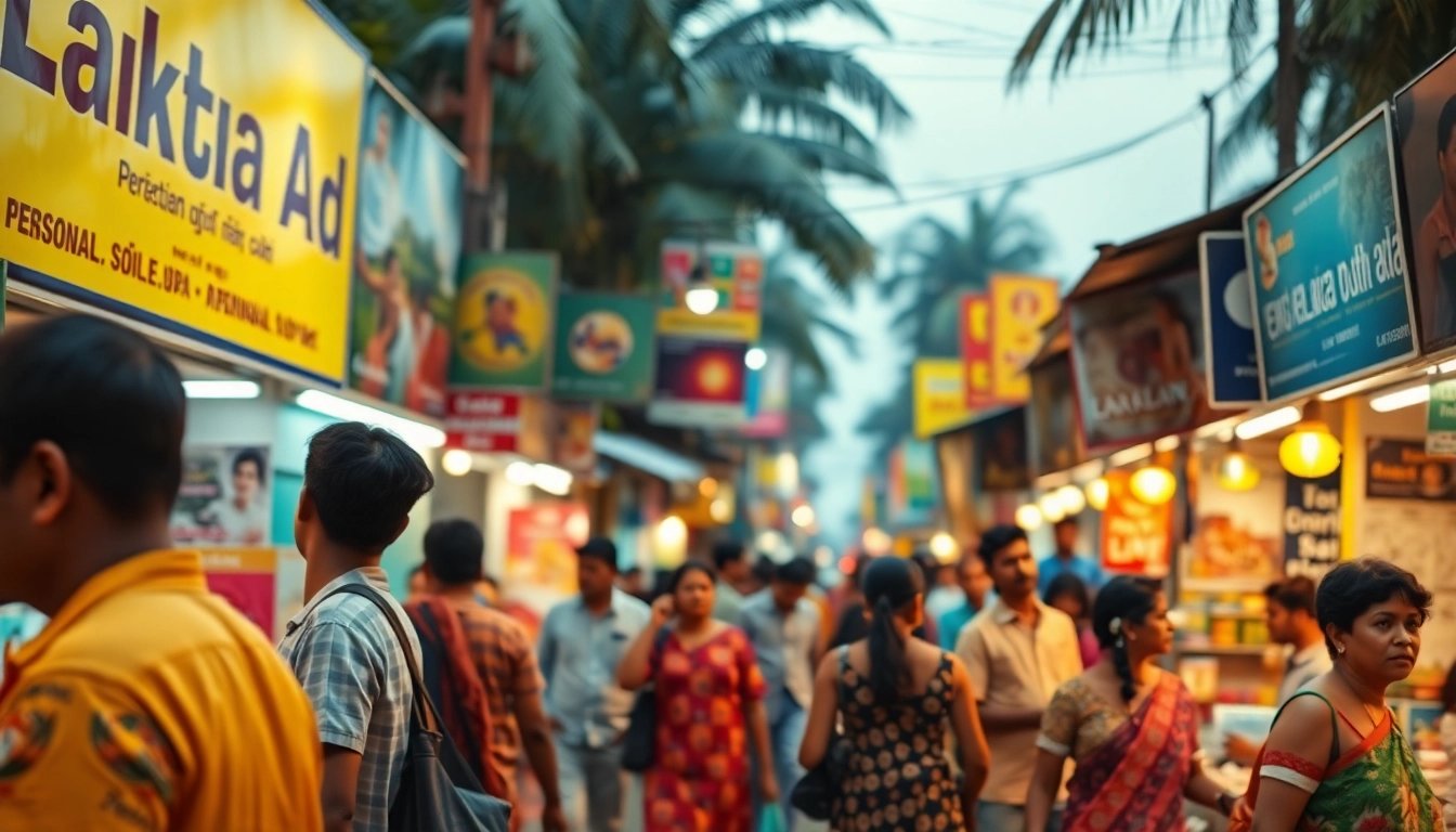 Lanka Ads vibrant marketplace scene showing personal and spa advertisements