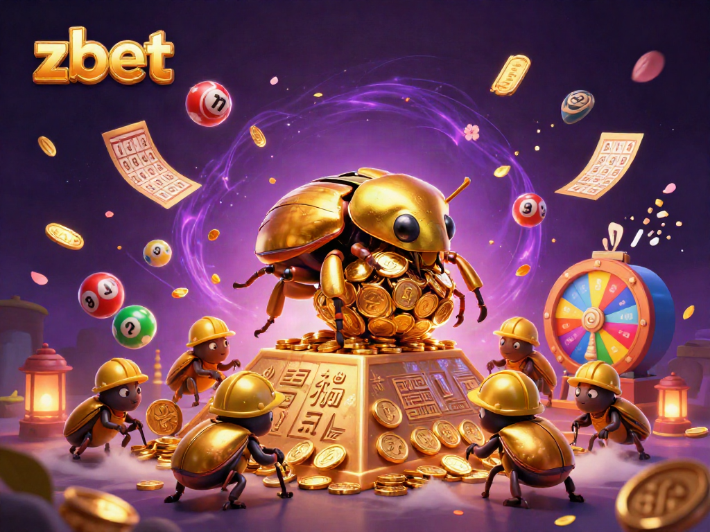 Engage with zbet's thrilling gaming world featuring golden beetles and casino elements.