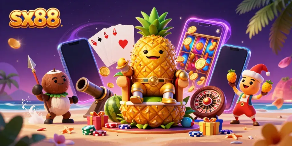 SX88 brings the casino experience to life with the golden pineapple king and exciting visuals.