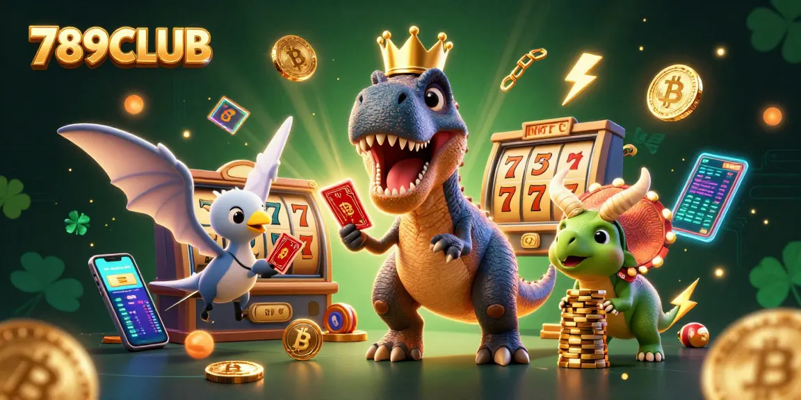 Engage in the thrilling world of 789CLUB casino games with vibrant characters and glowing crypto elements.