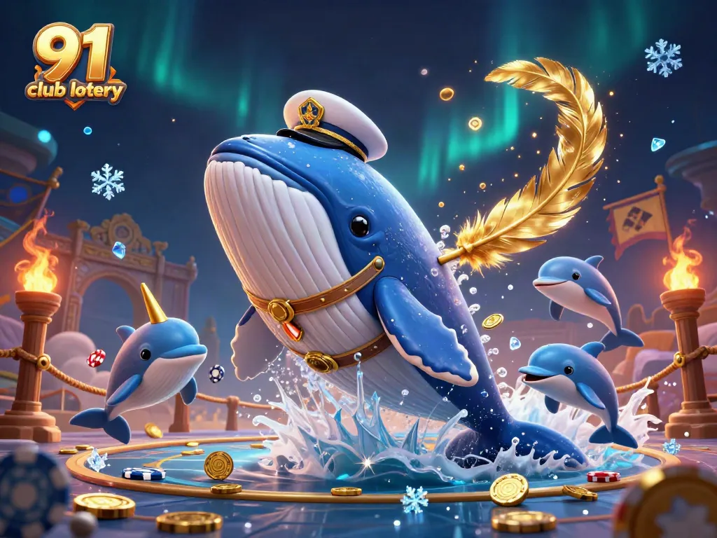 Experience the thrill of the 91 club lottery with a vibrant 3D scene of playful sea creatures and casino elements.