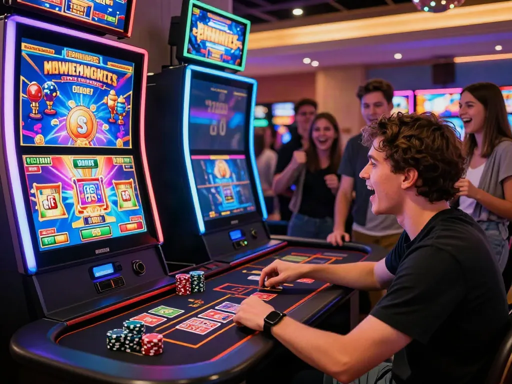 Engaging scene at non gamstop casinos with players enjoying vibrant slot machines and bonuses.