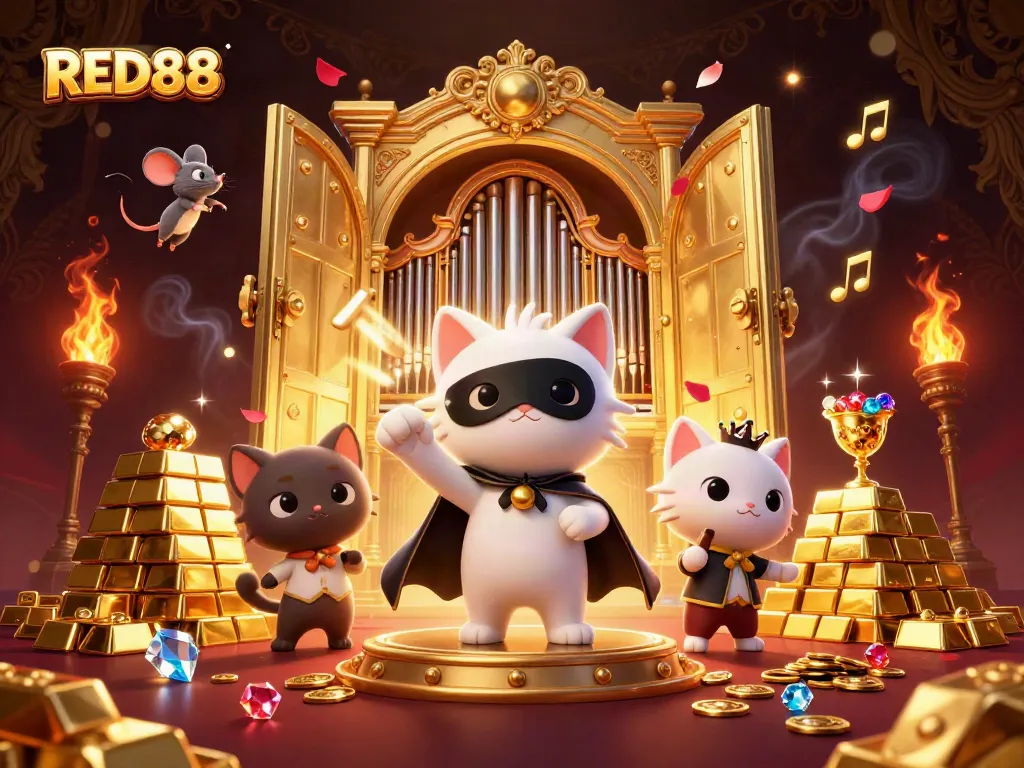 Experience thrilling moments with RED88’s captivating casino scene featuring vibrant characters and sparkling treasures.