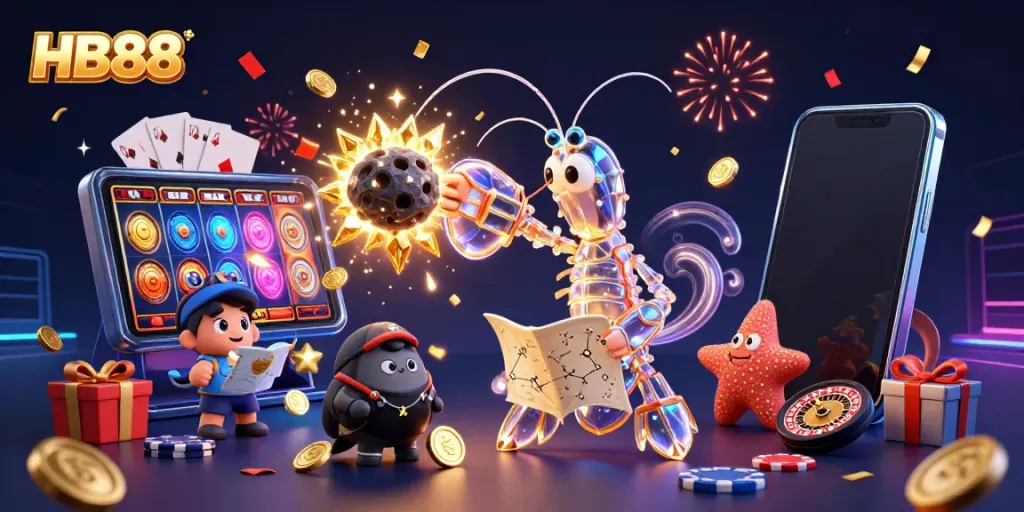 Experience thrilling gaming adventures with HB88's vibrant 3D casino illustration.