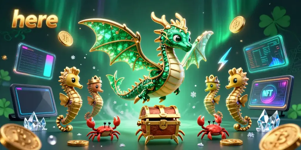 Capture exciting gaming moments with the lively sea dragon and crypto coins in this vibrant casino scene.