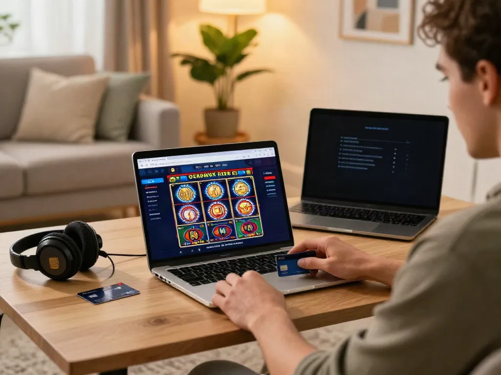 UK player at home enjoying casinos that accept credit card for online gaming.