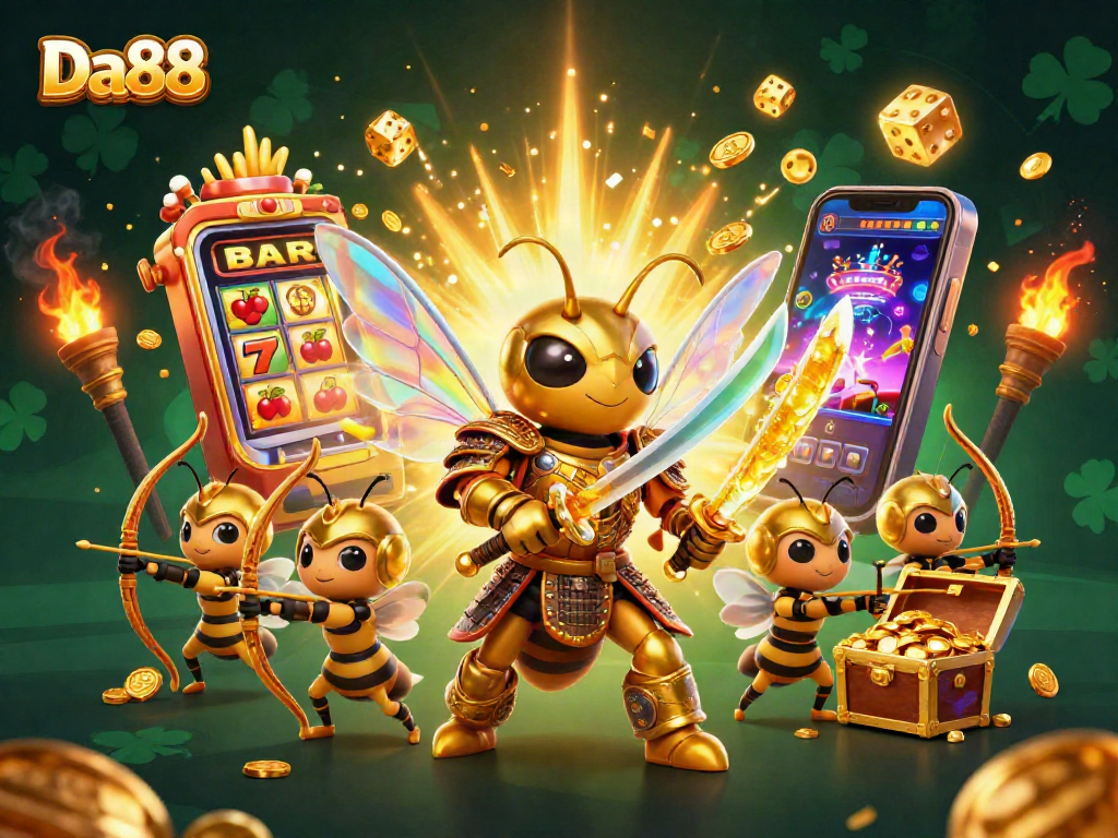 Spin the reels at Da88 with a golden hornet samurai and a jackpot explosion of coins.