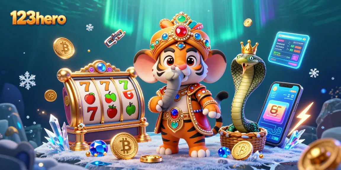 Play exciting games with 123hero, featuring slots and cash rewards in a dynamic casino scene.