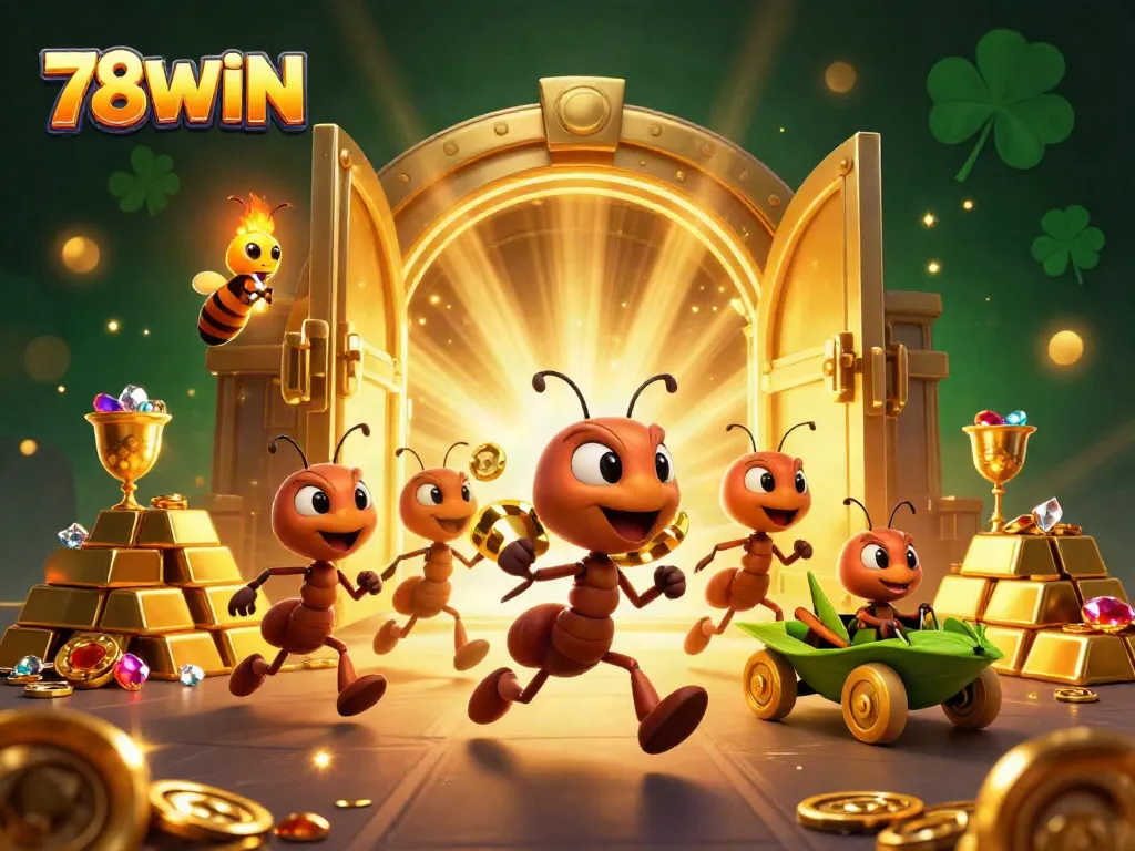 Experience the excitement of 78WIN with animated ants, treasure, and action-packed casino themes.