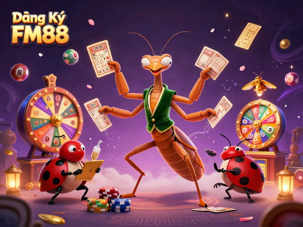 Experience the thrill of Đăng Ký FM88 with a vibrant casino scene showcasing a unique card sharp and lively elements.