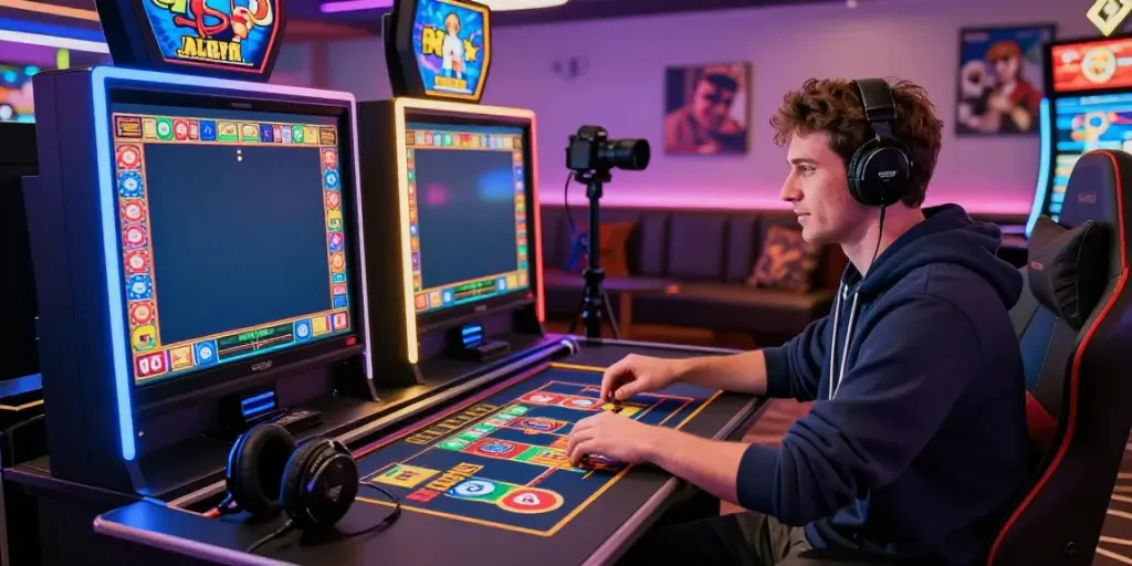 Exciting player enjoying games at non GamStop casinos in a modern gaming setup.