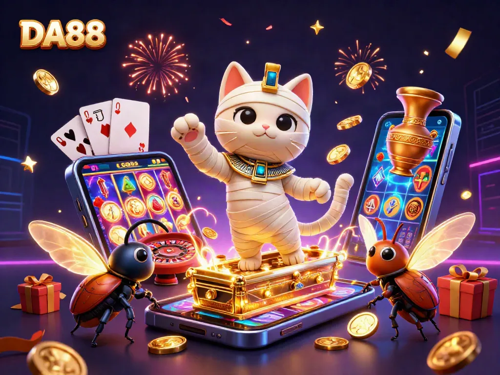 Experience DA88's thrilling gameplay with characters in an exciting casino scene.