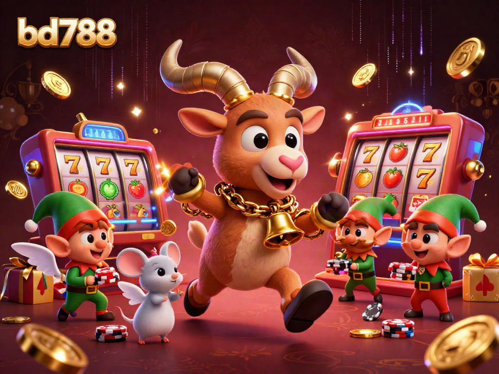 Engage with bd788 in a lively holiday-horror casino scene filled with characters and festive gambling elements.