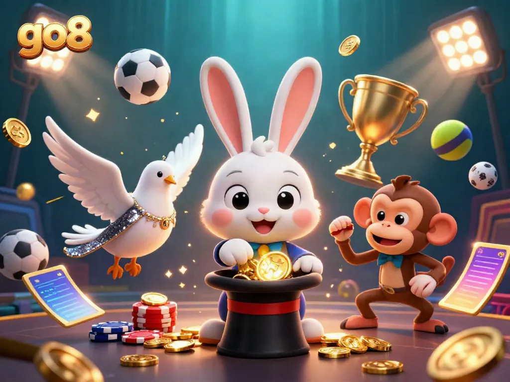 Experience the excitement of go8 with vibrant casino-themed characters in a thrilling 3D scene.