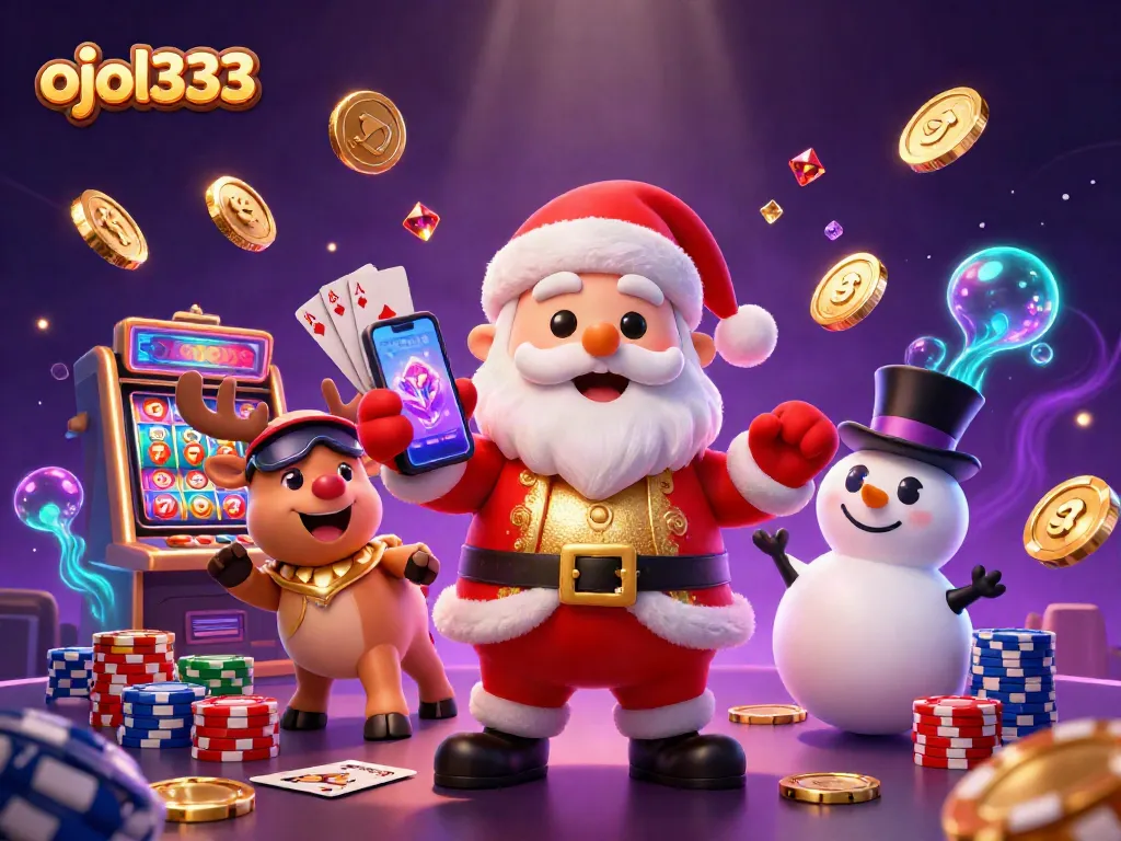 Join the jackpot excitement with ojol333 in this vibrant casino scene featuring Santa and friends!