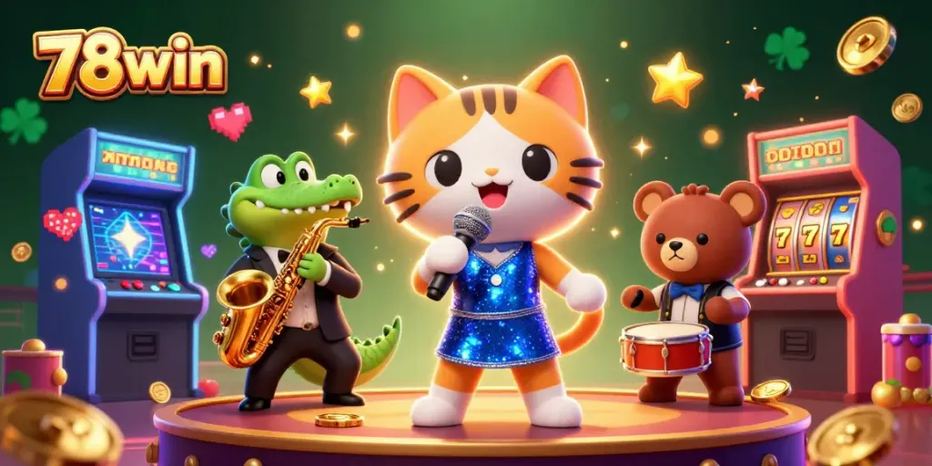 Experience 78win's vibrant casino atmosphere with engaging 3D characters and game elements.
