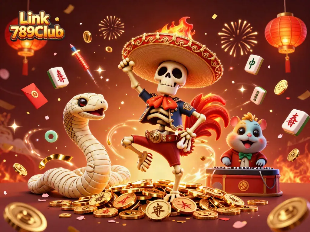Celebrate wins at Link 789Club with a lively scene featuring vibrant characters and casino elements.