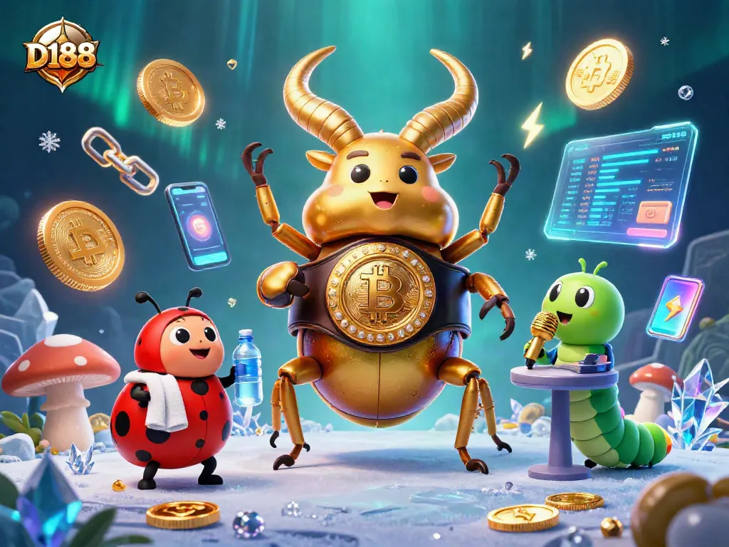 Bet on exciting D188 adventures with a golden stag beetle in a vibrant casino illustration