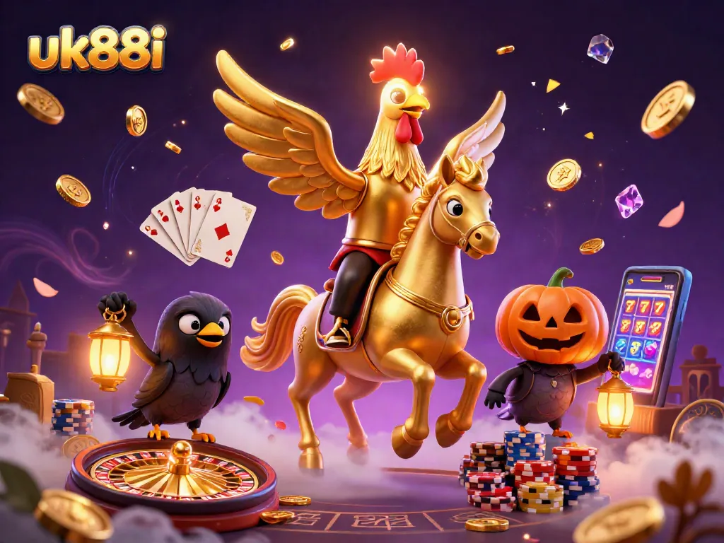 Activate your luck with uk88i in this animated casino scene featuring exciting games.