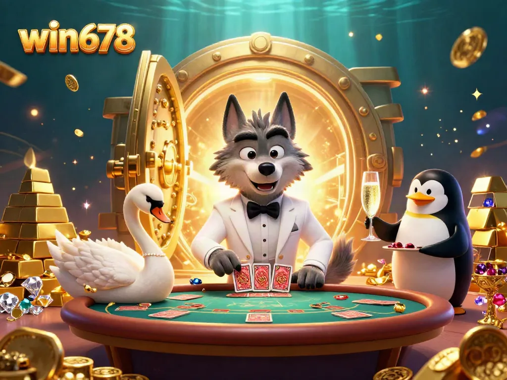 Experience the thrill of win678 at a baccarat table with engaging characters and riches.