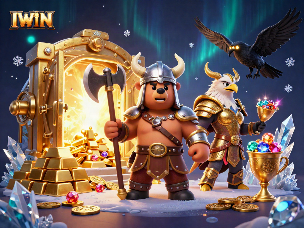 IWIN players engage in cash-rich opportunities featuring a Viking bear, treasures, and gaming elements
