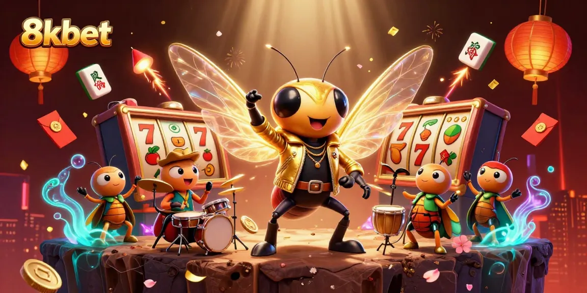 Engage in thrilling gaming action at 8kbet with a vibrant 3D casino illustration featuring unique characters.