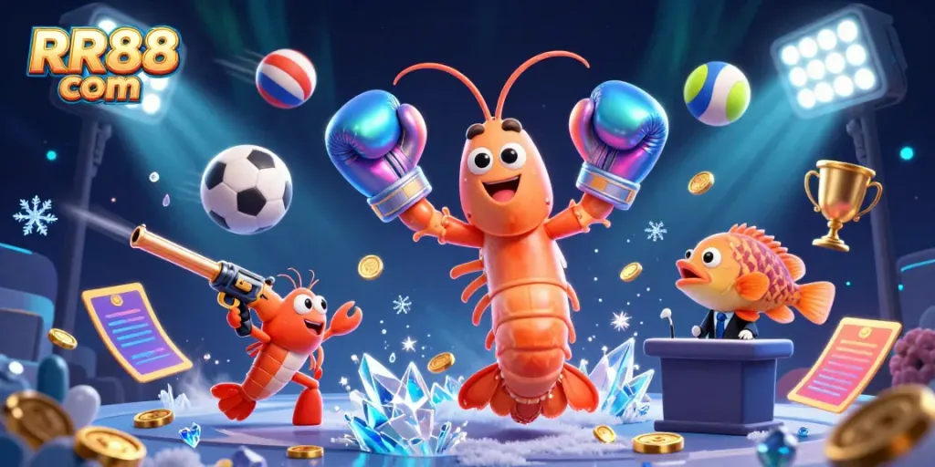 Experience thrilling moments at RR88 com with 3D casino characters surrounded by vibrant gaming elements.