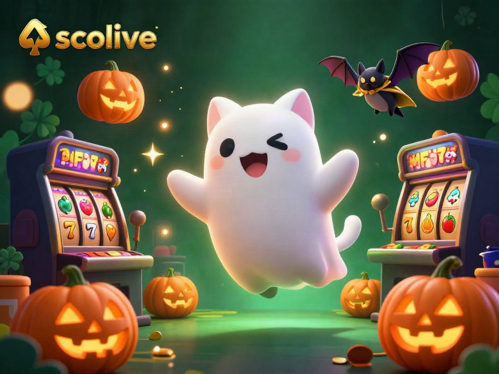 Socolive showcases a vibrant 3D ghost cat in a haunted casino, blending action and gambling elements.