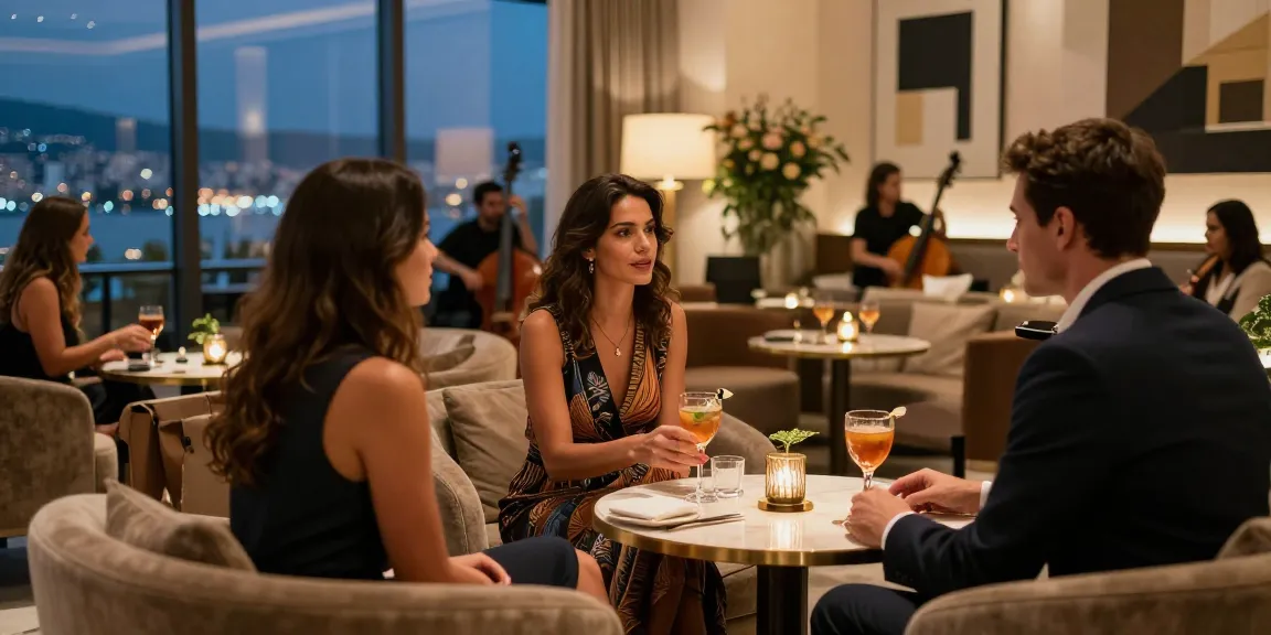Antalya Escort enjoying an upscale evening in a luxurious hotel lounge with elegant decor.