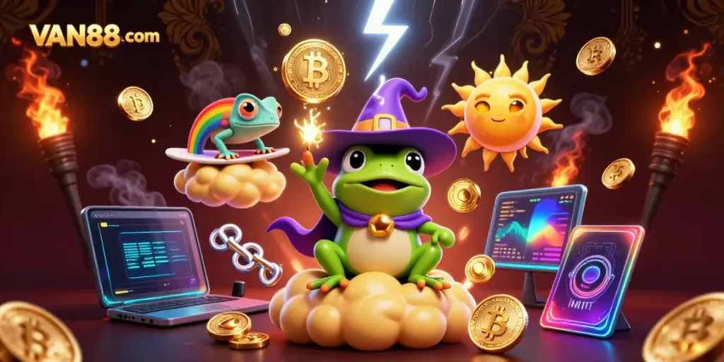 Engage in thrilling wins at VAN88 com with a magical storm of coins and casino elements.