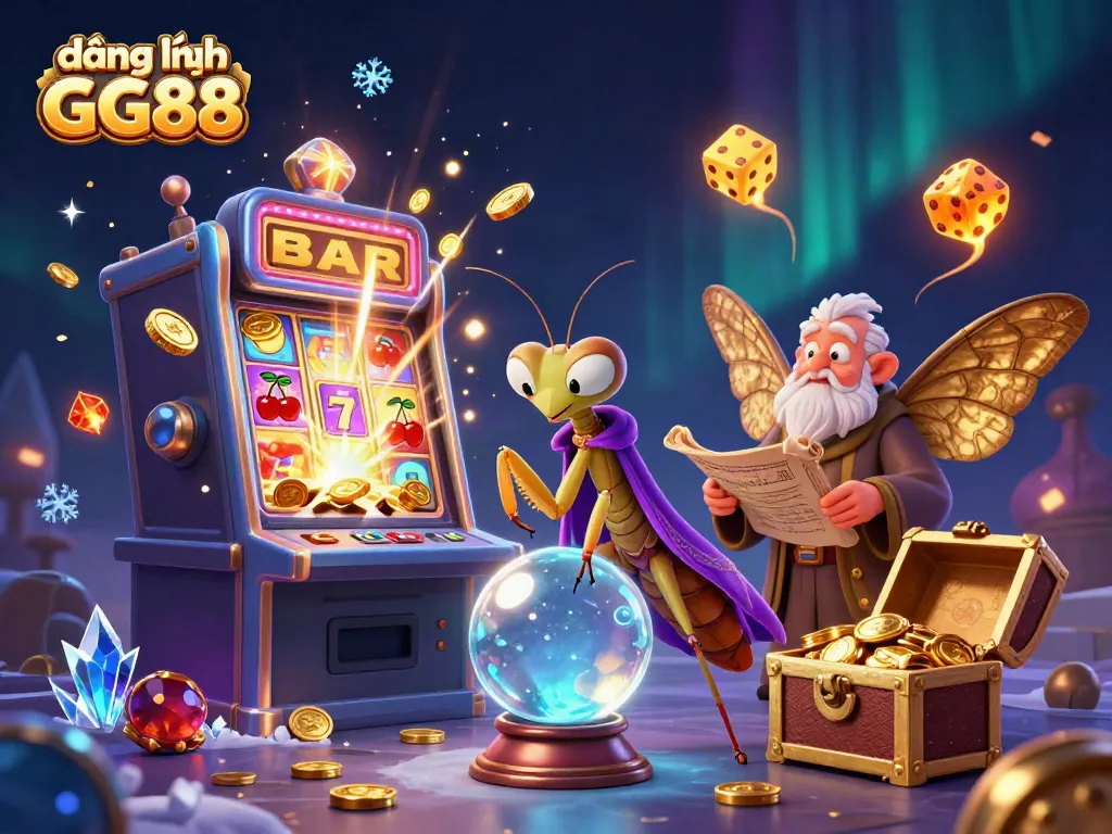 Immerse in the vibrant scene of đăng nhập GG88 with a mystical fortune teller and jackpot excitement.