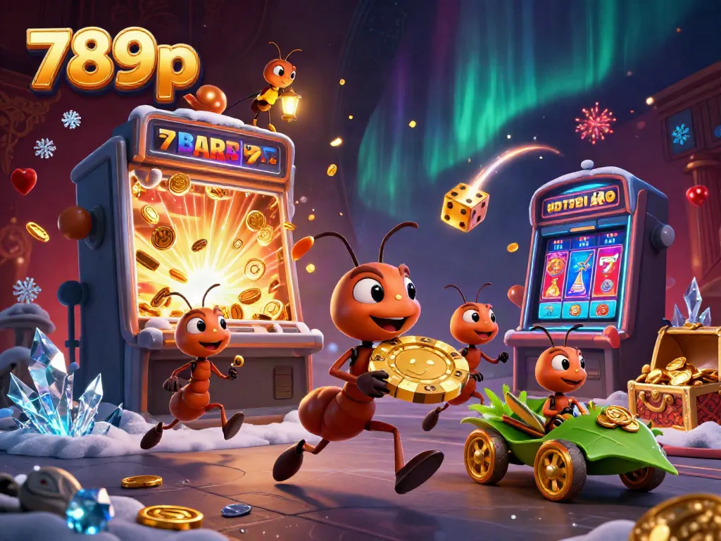 Engaging 3D scene of 789p heist themed casino illustration with ants and jackpots