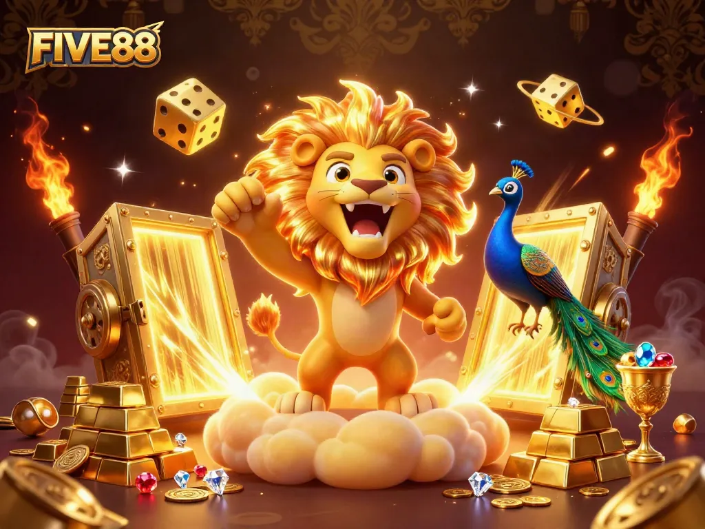 Join the thrilling game scene at FIVE88 with vibrant treasures and dynamic characters.