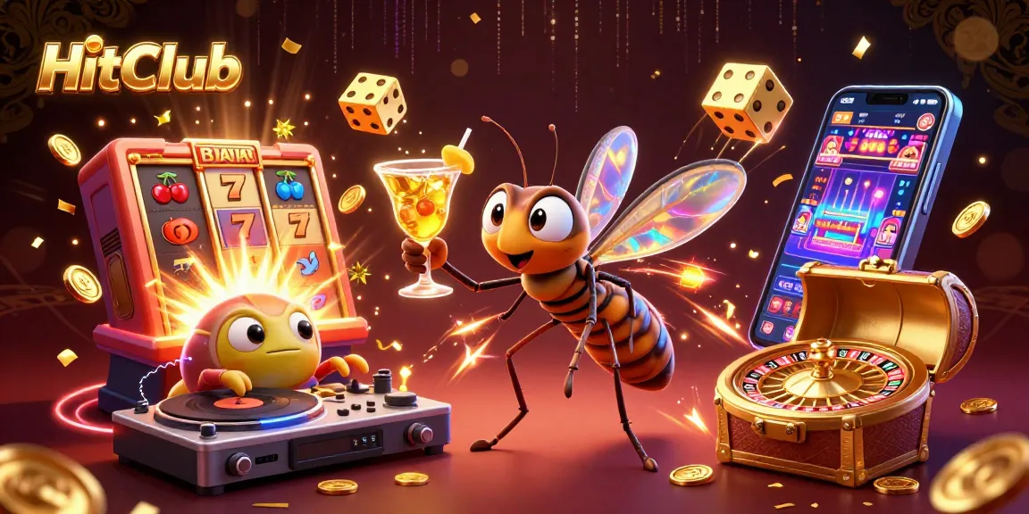 HitClub's engaging casino scene highlights a lively mascot and vibrant gaming elements, sparking excitement.