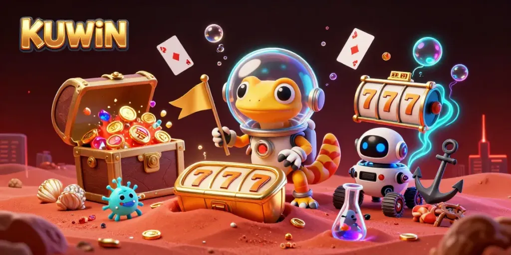 Engage with KUWIN gaming through a Martian gecko cartoon discovering an alien casino.