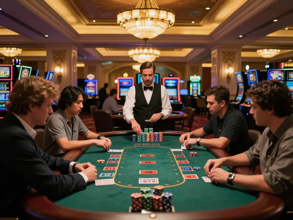 Players strategizing in blackjack at a luxurious 8kbet casino table.