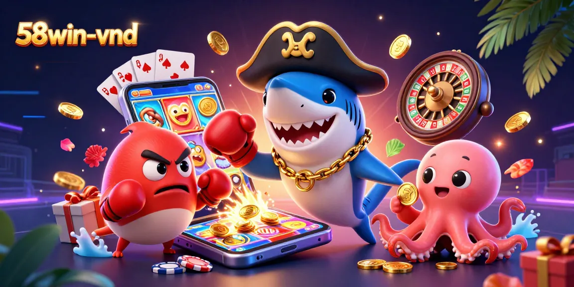 Spin and win at 58win-vnd with colorful slot games and playful ocean characters.