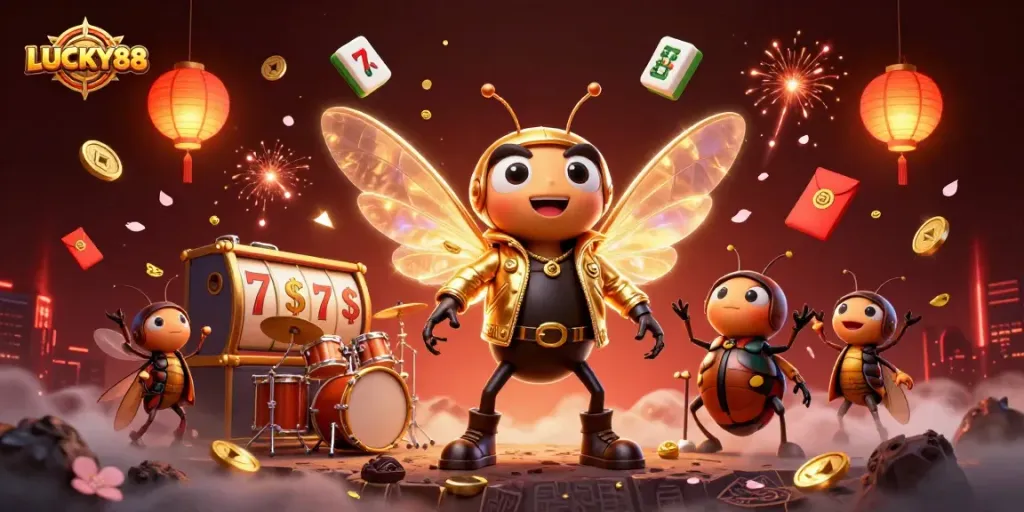 Engage with LUCKY88's thrilling slot experience featuring vibrant gaming elements and dynamic characters.