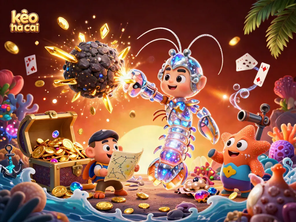 Experience exciting moments in kèo nhà cái with a vibrant underwater treasure scene showcasing a mantis shrimp and starfish.