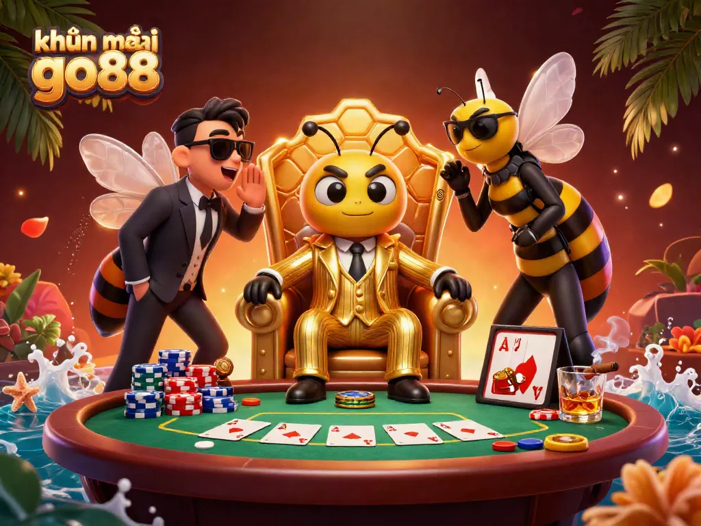 Experience exciting khuyến mãi go88 at an illustrated casino scene filled with vibrant poker elements.