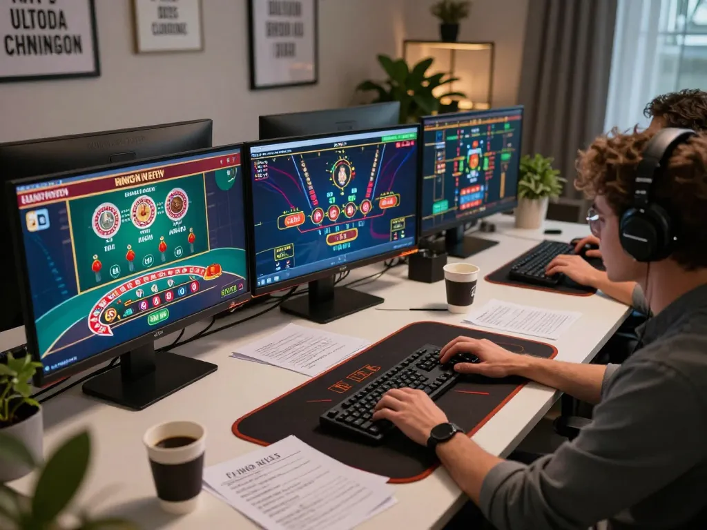 Player engaging in online casino gaming strategies with c168 technology setup, showcasing live dealer action.