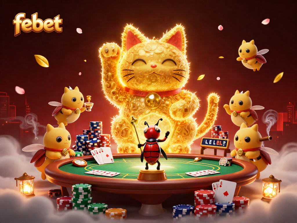 Experience febet's exciting gaming with vibrant casino symbols and engaging characters.