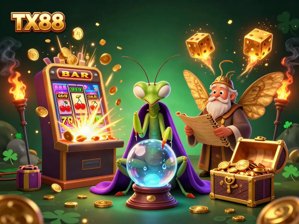 Experience the thrill of TX88 with a vibrant 3D casino scene featuring animated characters and exciting game elements.
