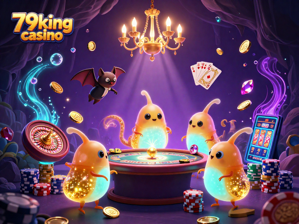 Engage with thrilling games at 79king casino featuring vibrant glowworm characters and dazzling casino elements.
