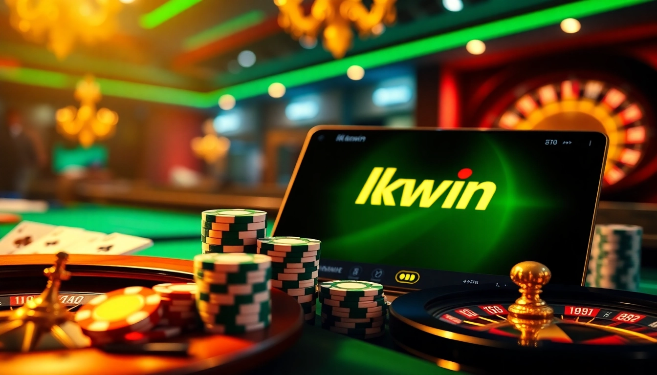 Engaging kkwin online casino scene with cards, chips, and roulette wheels.