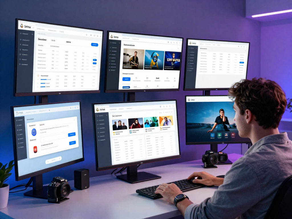 IPTV panel interface displayed optimally on multiple devices, showcasing innovative cloud capabilities and digital platform management for streaming businesses.