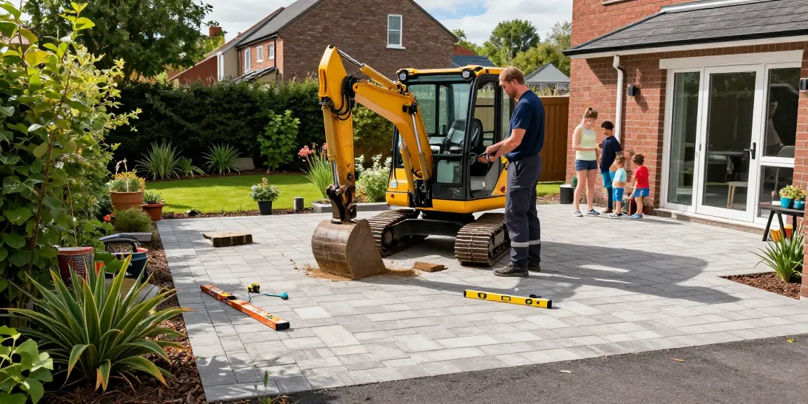 Driveways and Patios installation in Dublin with contractor laying block paving
