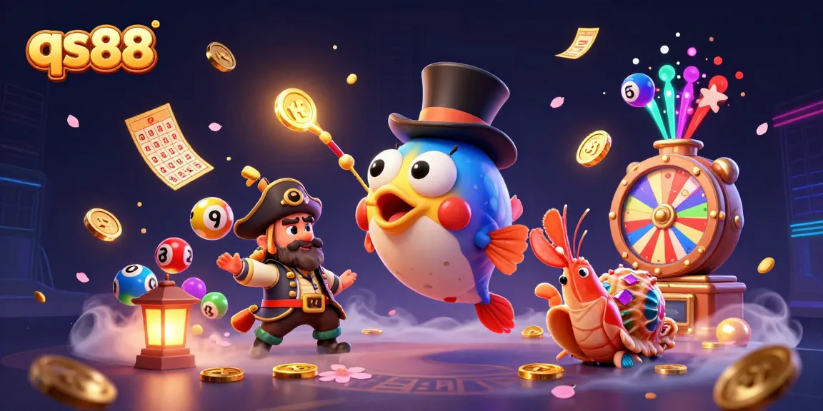 Engage with qs88's exciting luck and prizes in this vibrant online casino illustration.