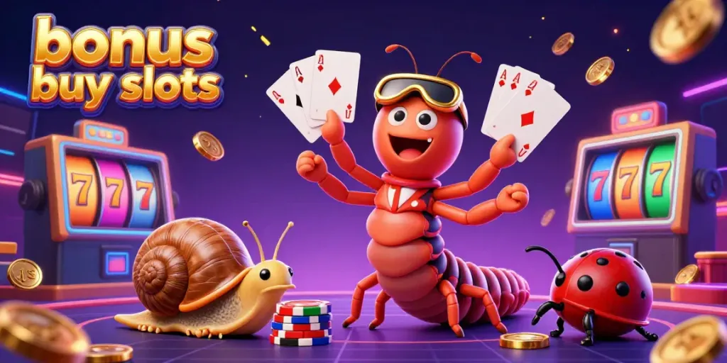 Engage with bonus buy slots via this dramatic 3D casino scene featuring a lively dealer and vibrant game elements.