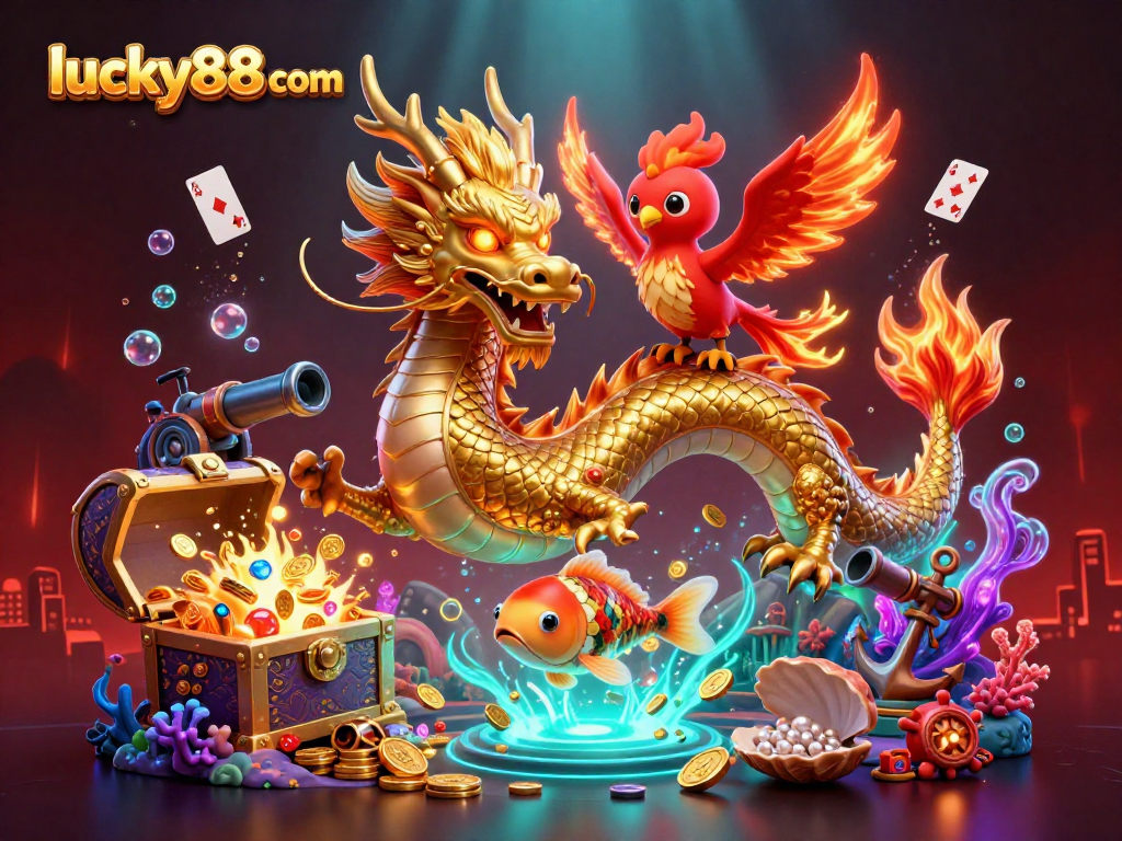 Win big with lucky88com's thrilling dragon adventures in this vibrant casino scene!